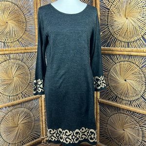 R&K, large, charcoal gray knit dress.  Bell sleeves. Very nice and soft!